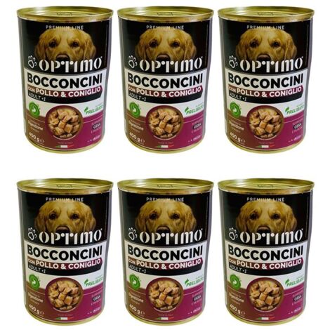 KIT SET 6 PZ OPTIMO BOCCONCINI PER CANE AL GUSTO POLLO E CONIGLIO DA 400 GR
