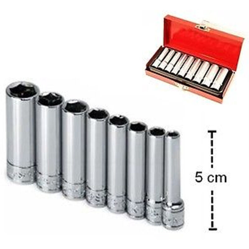 Trade Shop Traesio - Trade Shop - kit set 9 stück lange steckschlüssel 1/4' für glühkerzen 5-13mm chrom vanadium -