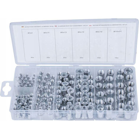 KIT SET ASSORTIMENTO DADI RIVETTI ALLUMINIO DADO 150pz M3-4-5-6-8-10 CONDOR