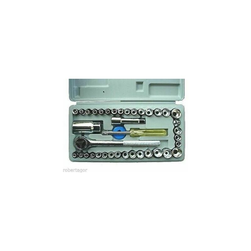 Image of R&g - kit set chiavi a bussola con cricchetto 40 pezzi giravite valigetta in plastica