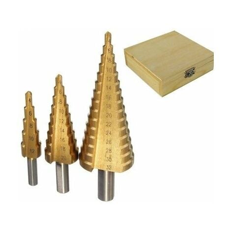 Kit Set Fresa A Gradini Scalini Conica Hss 4-32 4-20 4-12 Mm Allargafori Punta