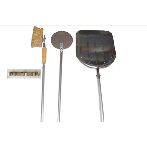 KIT SET PALE PIZZE PIZZA FORNO A LEGNA PALA Q.+18+ SPAZZOLA P.+ SUPPORTO A MURO