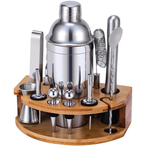 Kit Shaker à Cocktail avec Support - Kit Cocktail 12 Pièces en Acier Inoxydable avec Shaker Cocktail de 750ML Pilon Verre Doseur Cocktail - Machine à Cocktail Set pour Bar à Domicile