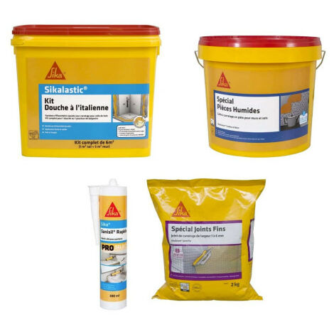 Kit SIKA Douche à l'italienne - Colle SikaCeram 15kg - Mortier SikaCeram 2kg - Mastic Sanisil 300ml - Blanc