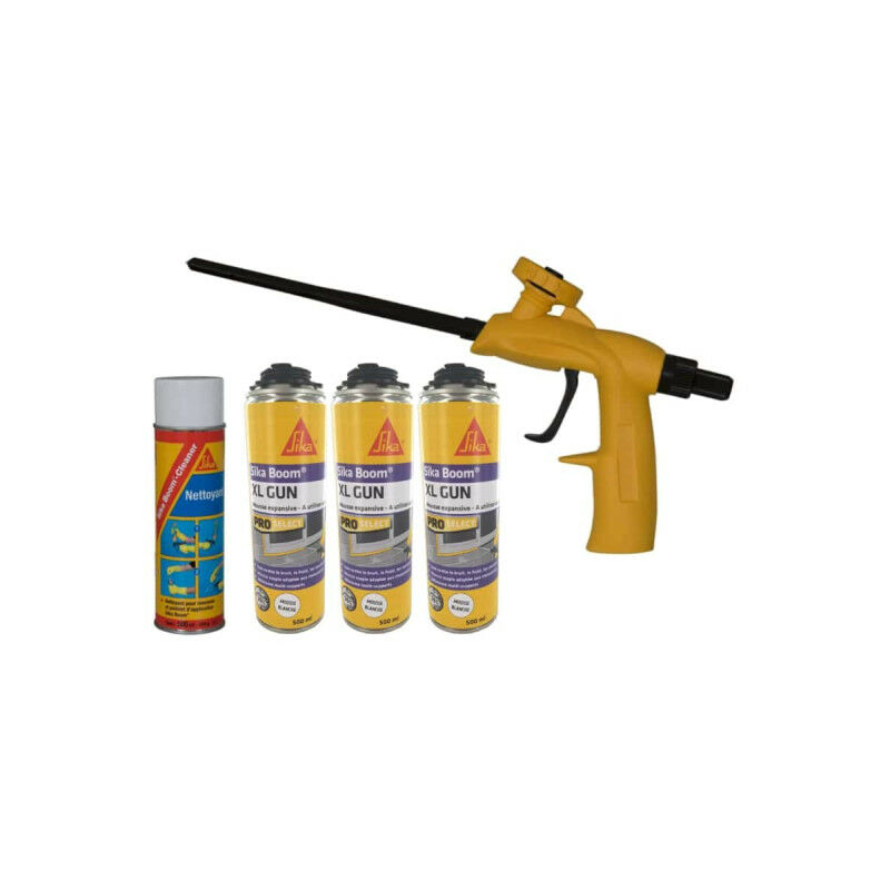 Image of Sika - Kit espansore di schiuma poliuretanica 500ml x3 - Detergente 500ml - Pistola per schiuma - Blanc