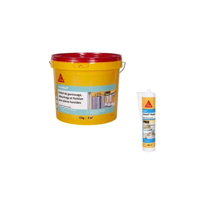 Kit rénovation salle de bain Wall Rebouchage- 5Kg - Mastic Sanisil 300ml - Blanc - Sika