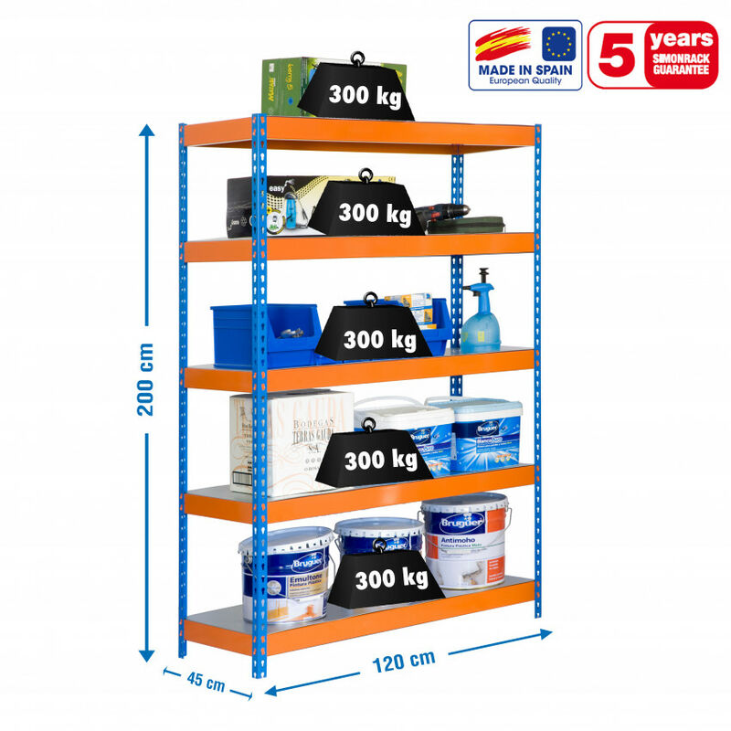 

Estantería metálica 200X120X45cm. multi 300Kg P/B Met 5 baldas