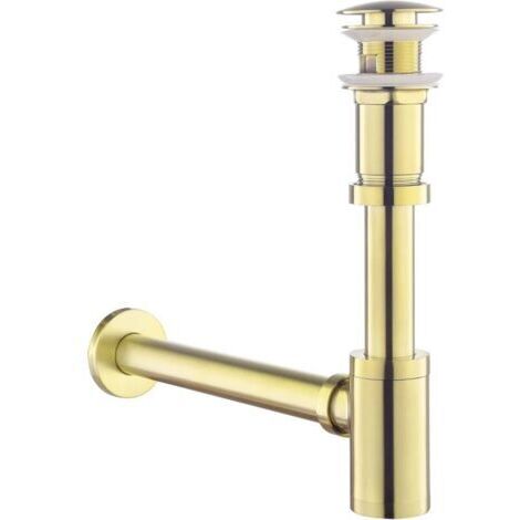 Kit – Siphon avec Bonde avec Trop-plein pour Lavabo Or Brossé, Laiton Universel Design Siphon Anti-Odeur, 1 1/4 Syphon Sifon-