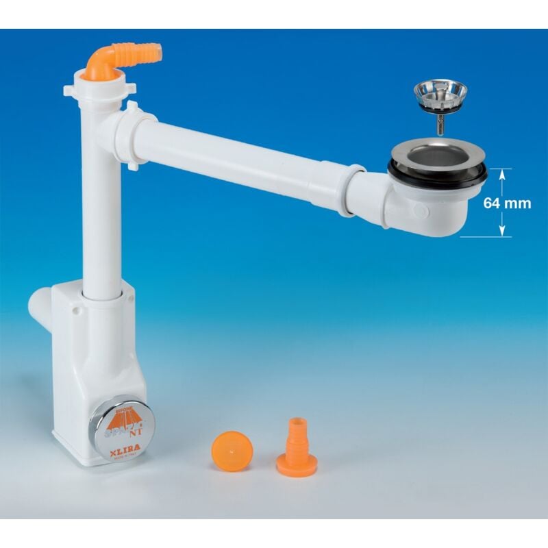 Kit siphon blanc gain de place pour évier de cuisine avec mini vidage, sortie Ø50 Lira Spa zio 1NT 9.1289.17 blanc