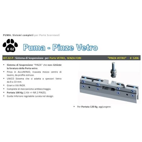KIT SLIDING 2 PINZE per VETRO PUMA con GUIDA INFERIORE