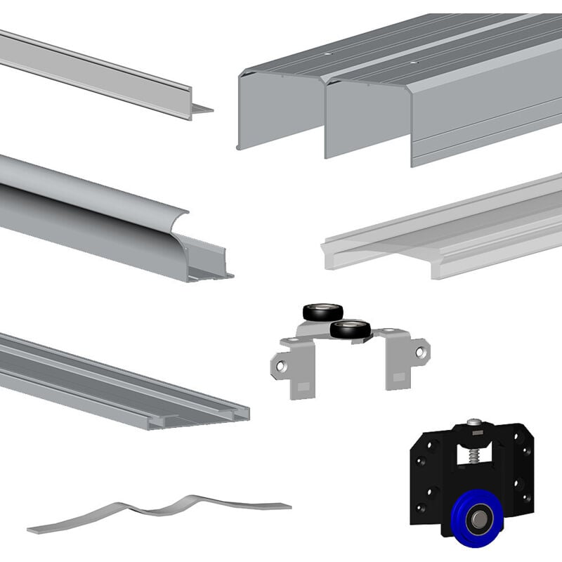 Slid'up By Mantion - Kit slid'up 280 aluminium anodisé argent pour 3 portes de placard coulissantes 18 mm - rail 3 m - 50 kg