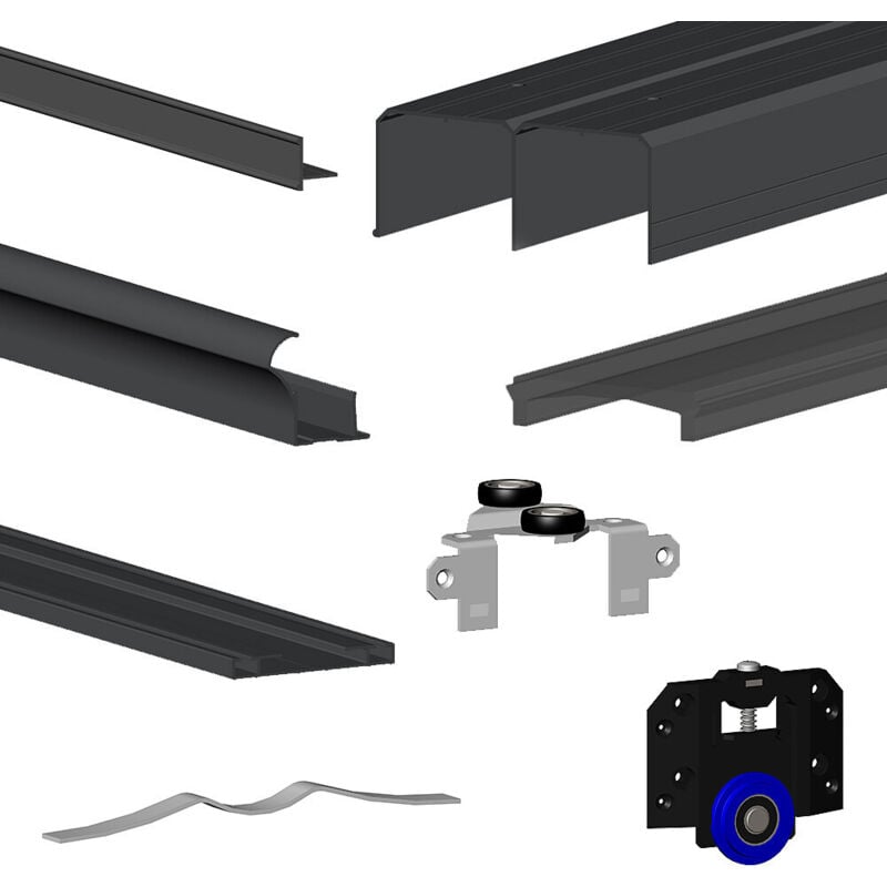 Slid'up By Mantion - Kit slid'up 280 aluminium anodisé noir pour 2 portes de placard coulissantes 18 mm - rail 2 m - 50 kg