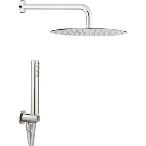 Kit Soffione Doccia Tondo 2 Vie Ø 20 cm in Acciaio Inox Rondò Tondo 20