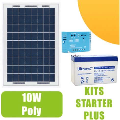 Kit solaire autonome 10W 12V – Régulateur 5A – Batterie 12V 12Ah – Pour éclairages et pompes sur site isolé – Ohm-Easy