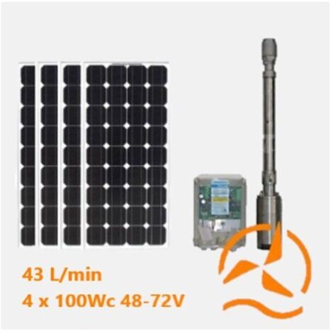 Kit solaire complet pompage 180 mètres 48-72 Volts 400-500 Watts avec 4 panneaux 100w