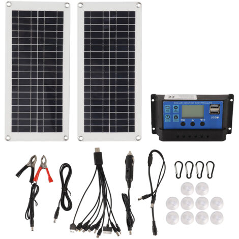 Kit Solaire Monocristallin 40W 10A 50V IP65 avec Régulateur de Charge pour USB - 2 Panneaux