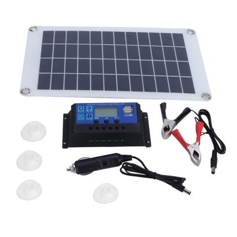 Kit Solaire Portable 10W 18V avec Contrôleur 10A pour Voiture, Camping-Car et Bateau