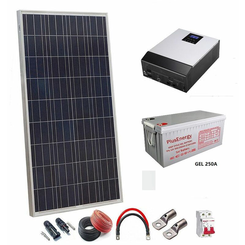 

Kit Solar 12v 150w/300w con Inversor multifuncion 800w Gel TPG250 PlusEnergy