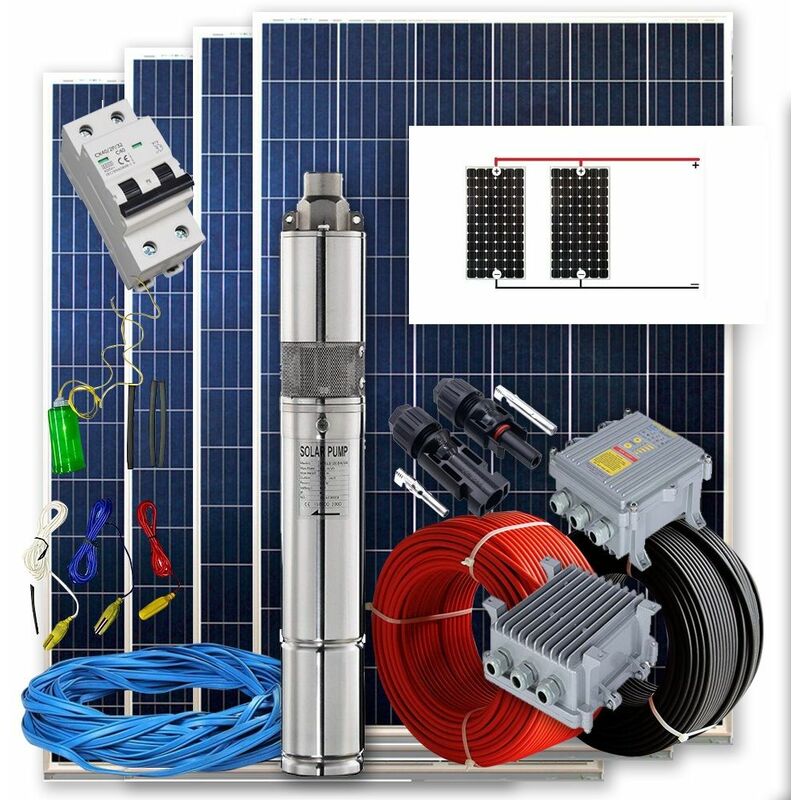 

Kit solar Bombeo 400w - 2/4cv Caudal max. 1600 Litros/hora Altura 80 metros