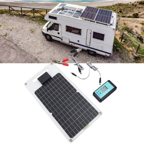 Kit solar con controlador de carga, panel monocristalino de 100 A y 50 W para cámaras de vigilancia de vehículos recreativos, USB tipo C, CC 12 V/24 V