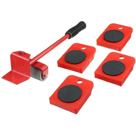 Kit sollevatore Sposta Mobili Trasloco Con 4 Piastre con Ruote piu' Leva