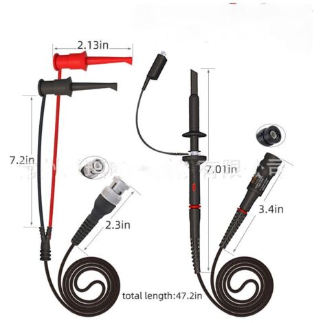 Kit sonda per oscilloscopio da 200 MHz, cavo di prova con cavo clip BNC per oscilloscopio Minigrabber per collegare strumenti di prova e rilevatori di tensione.