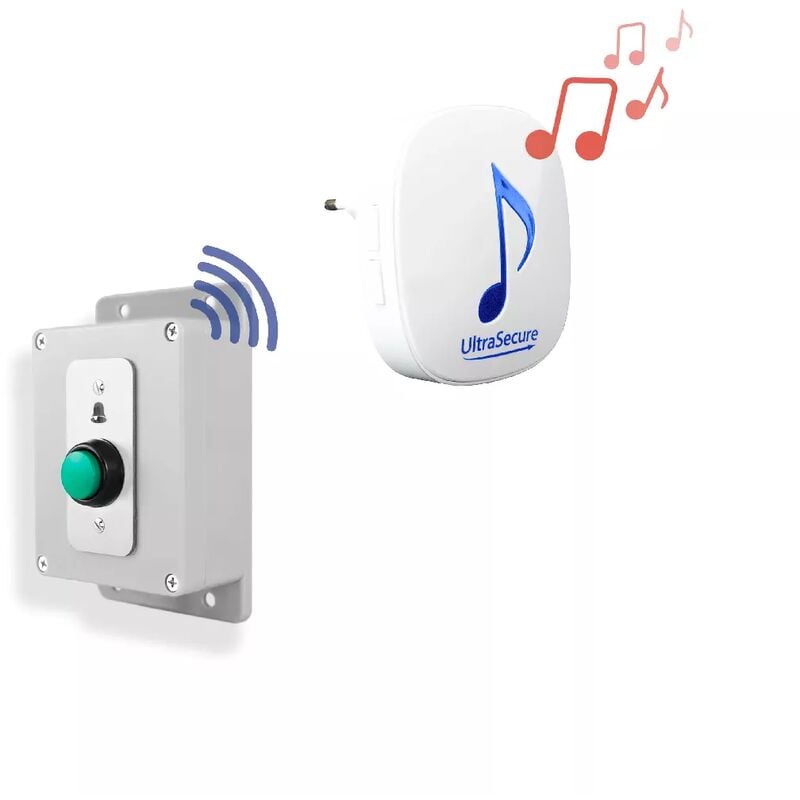 Ultra Secure - Kit sonnette bouton haute résistance sans-fil 300m autonome avec carillon 35 mélodies (DA600+)