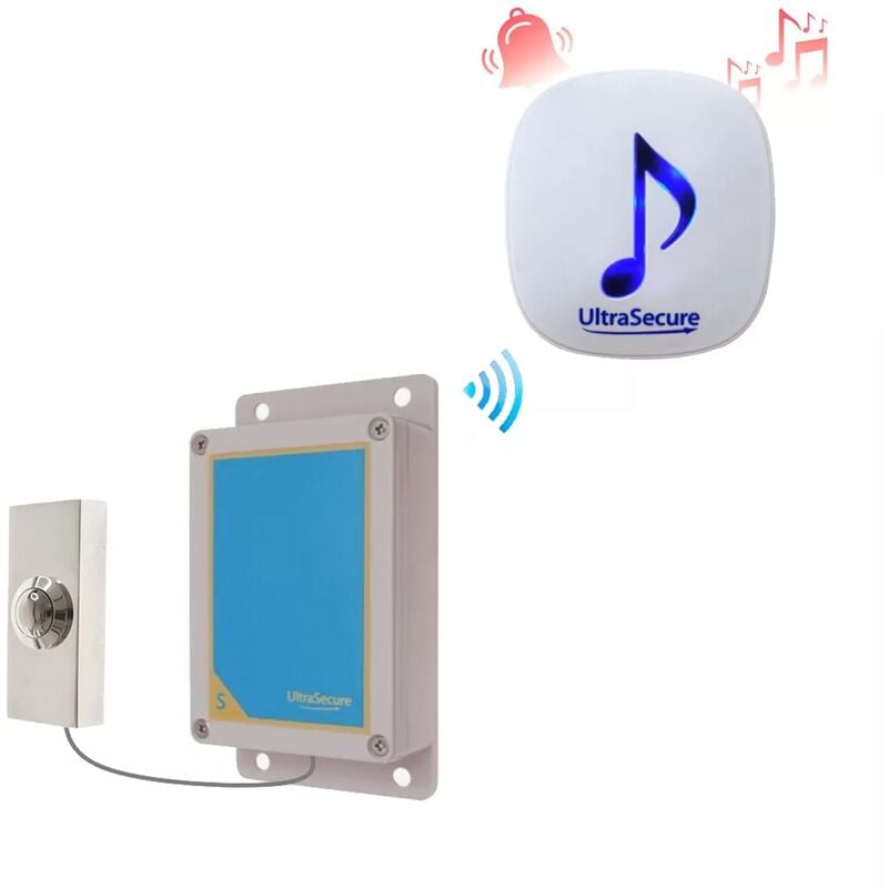 Ultra Secure - Kit sonnette métal brillant chromé sans-fil 600m avec carillon 35 mélodies (DA600+)
