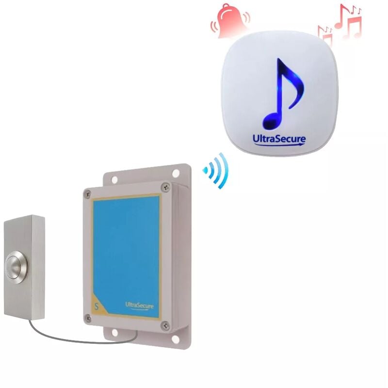 Ultra Secure - Kit sonnette métal brossé sans-fil 600m avec carillon 35 mélodies (DA600+)