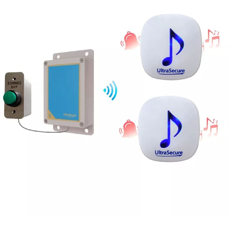 Ultra Secure - Kit sonnette sans-fil 600m double carillon 35 mélodies bouton autonome haute résistance 'sonnez svp' (DA600+)