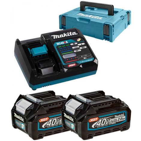 Kit Source d'alimentation Makita Li 40V comprenant un chargeur rapide DC40RA et 2x batteries BL4020 2,0 Ah dans un MACPAK Taille 1 - 191V07-0
