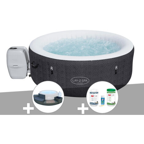 Kit spa gonflable Bestway Lay-Z-Spa Havana rond Airjet 2/4 places + Ensemble mobilier 4 modules + Kit traitement brome