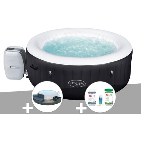 Kit spa gonflable Bestway Lay-Z-Spa Miami rond Airjet 4 places + Ensemble mobilier 4 modules + Kit traitement brome
