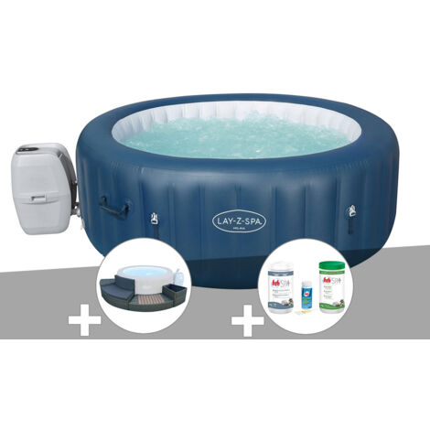 Kit spa gonflable Bestway Lay-Z-Spa Milan rond Airjet Plus 4/6 places + Ensemble mobilier + Kit traitement brome