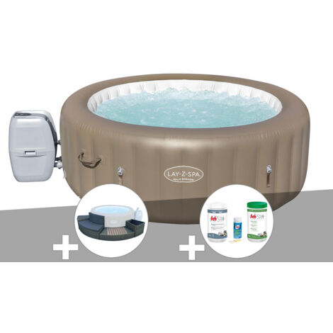 Kit spa gonflable Bestway Lay-Z-Spa Palm Springs rond Airjet 4/6 places + Ensemble mobilier + Kit traitement brome