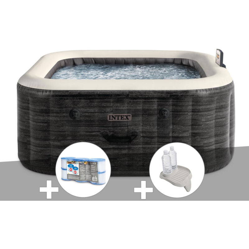 Intex Kit spa gonflable PureSpa Ardoise carré Bulles 6 places + 6 filtres Gris - vue 2