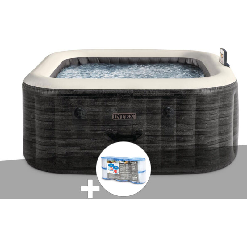 Intex Kit spa gonflable PureSpa Ardoise carré Bulles 6 places + 6 filtres Gris - vue 3
