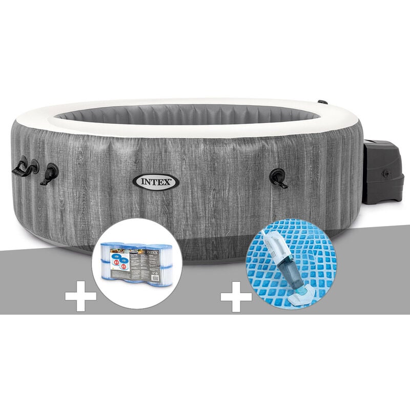 Intex - Kit spa gonflable PureSpa Baltik rond Bulles 6 places + 6 filtres + Aspirateur