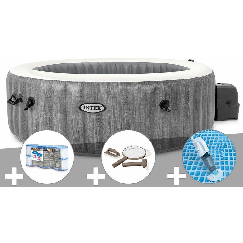 Intex - Kit spa gonflable PureSpa Baltik rond Bulles 6 places + 6 filtres + Kit d'entretien + Aspirateur