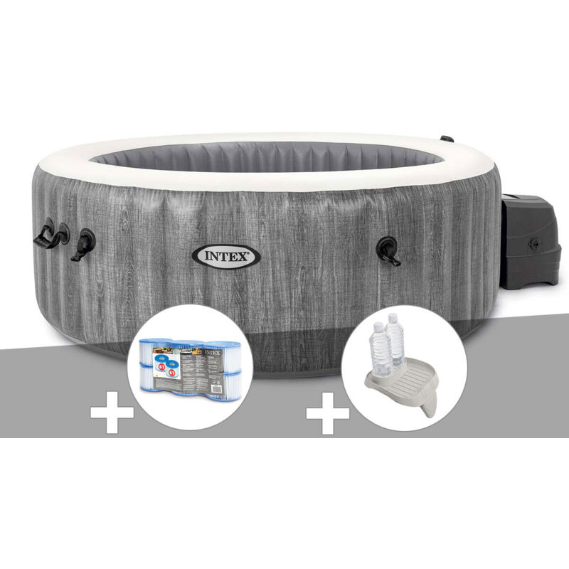 Kit spa gonflable Intex PureSpa Baltik rond Bulles 4 places + 6 filtres + Porteverre
