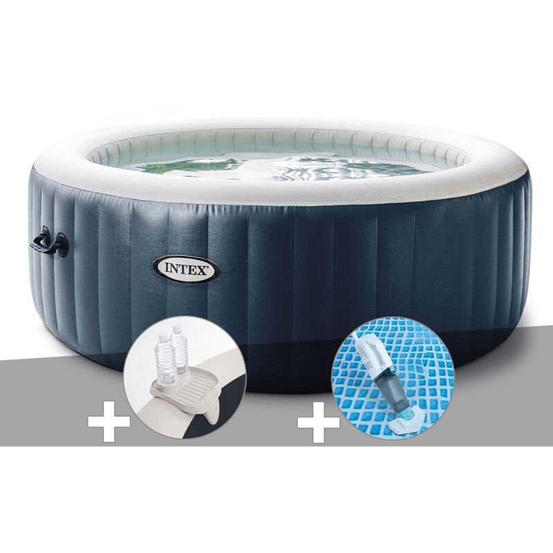 Intex - Kit spa gonflable PureSpa Blue Navy rond Bulles 6 places + Porte-verre + Aspirateur