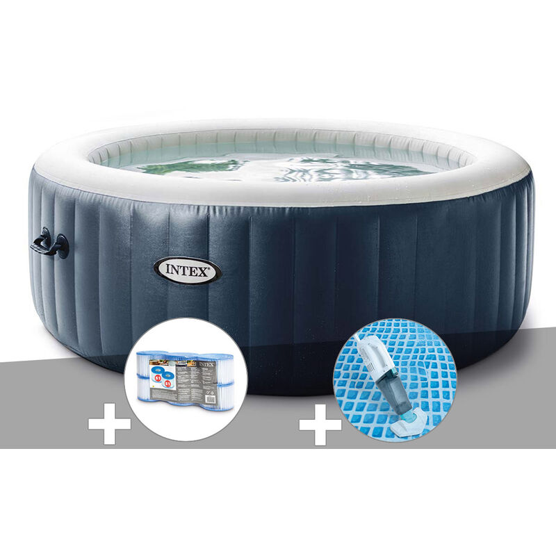 Intex - Kit spa gonflable PureSpa Blue Navy rond Bulles 6 places + 6 filtres + Aspirateur
