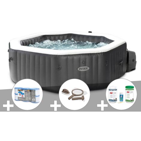 Kit spa gonflable Intex PureSpa Carbone octogonal Bulles et Jets 4 places + 12 filtres + Kit traitement brome + Kit d'entretien