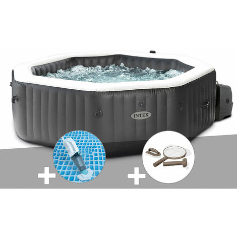 Kit spa gonflable Intex PureSpa Carbone octogonal Bulles et Jets 4 places + Aspirateur + Kit d'entretien