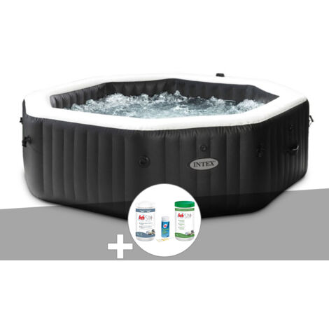 Kit spa gonflable Intex PureSpa Carbone octogonal Bulles et Jets 6 places + Kit traitement brome