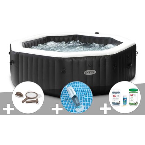 Kit spa gonflable Intex PureSpa Carbone octogonal Bulles et Jets 6 places + Kit traitement brome + Aspirateur + Kit d'entretien