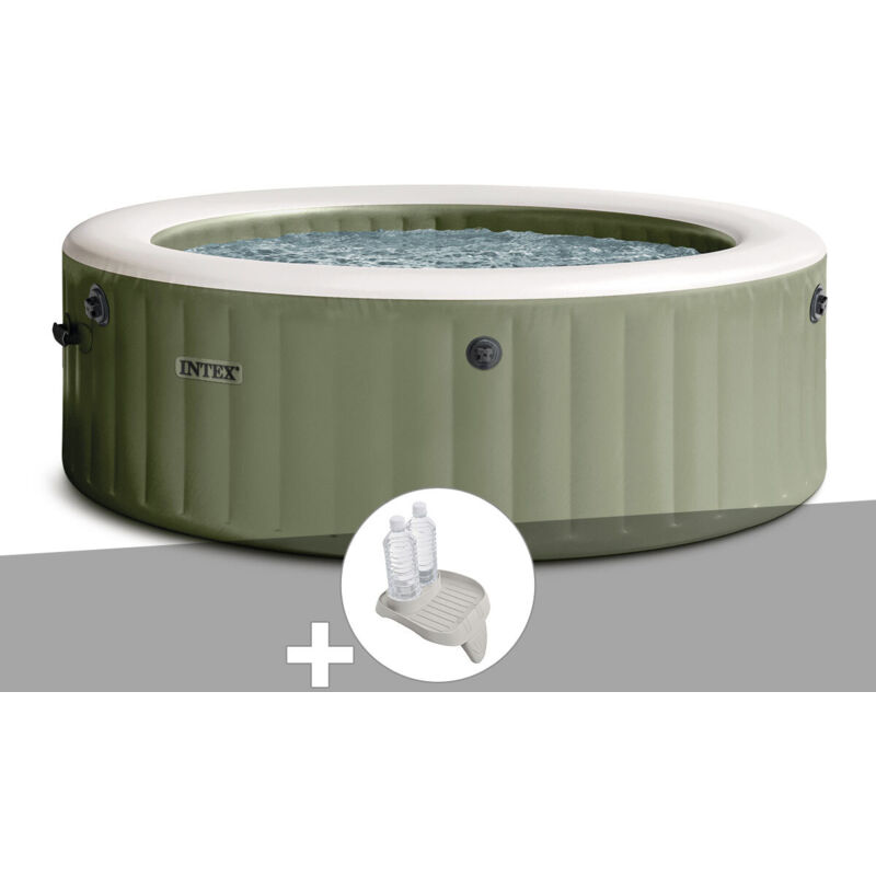 Kit spa gonflable Intex PureSpa Olive rond Bulles 4 places + Porte-verre