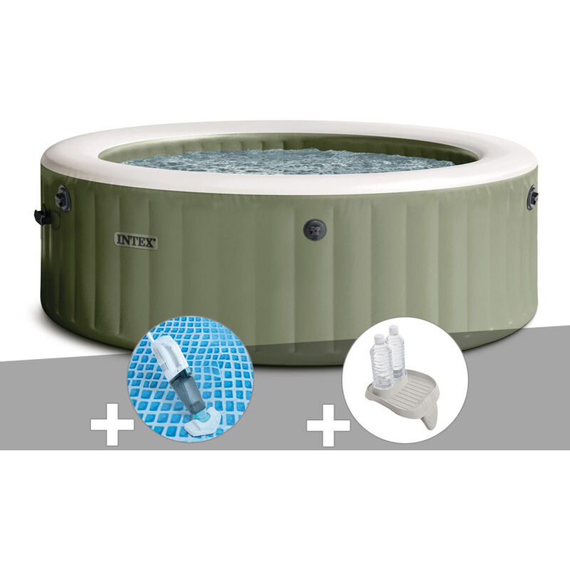 Kit spa gonflable Intex PureSpa rond Bulles 6 places + Aspirateur + Porteverre