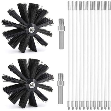Kit spazzola per la pulizia del camino, diametro 150 mm, strumento per la pulizia del camino con 15 aste flessibili (410 mm) e 2 testine a spazzola per camini, prese d'aria dell'asciugatrice, tubi di