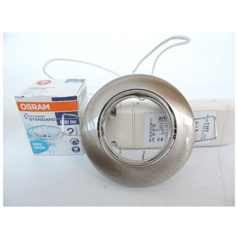 Kit spot encastré halogene 50W Ø 83mm orientable nickel chrome avec transfo electronique 230/12V et lampe LUNAR 50 ARIC 4914